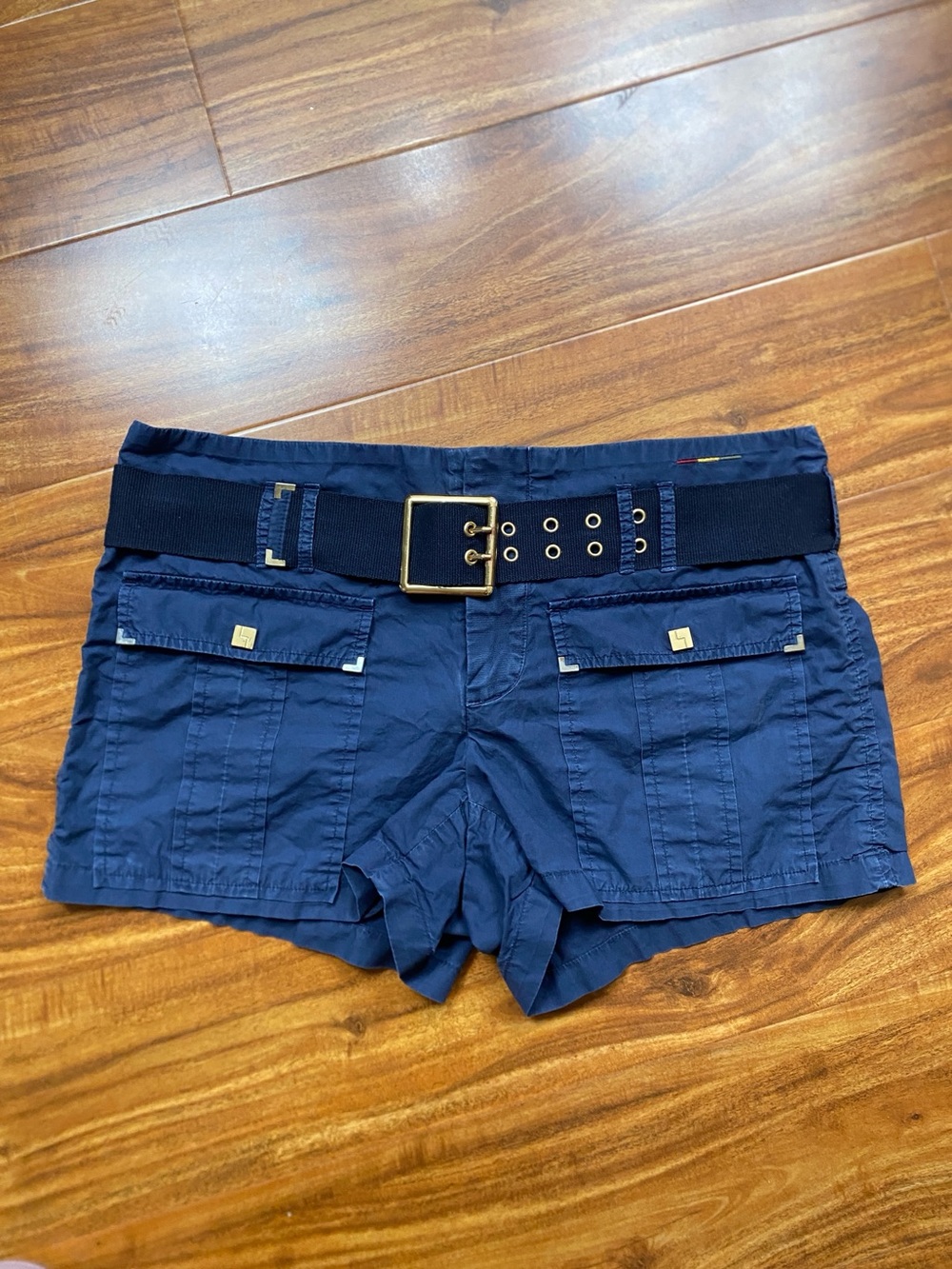 Vintage Y2K L.A.M.B. Womens Navy Cotton Belt Short Size Small Coastal Streetwear